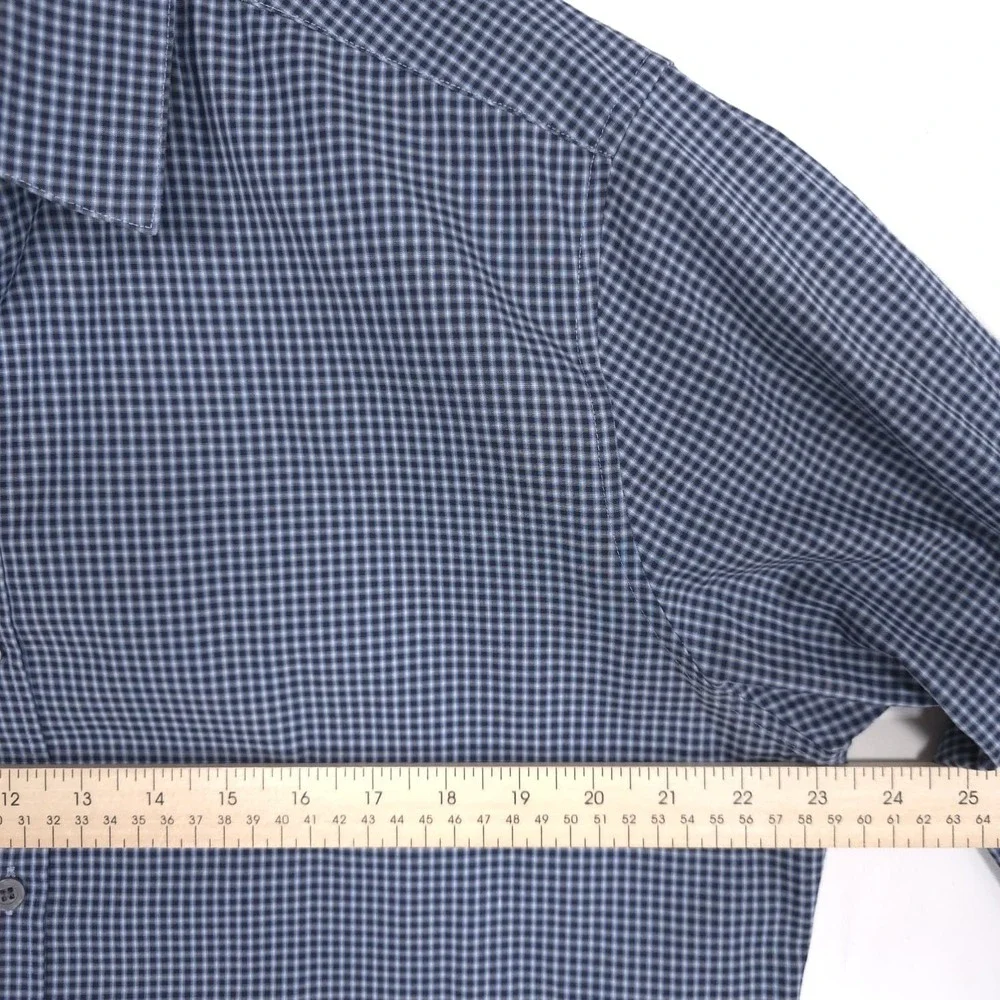 THEORY Men's Blue Micro Check‎ Dress Shirt Cotton Zack PS-Hilton Head LARGE